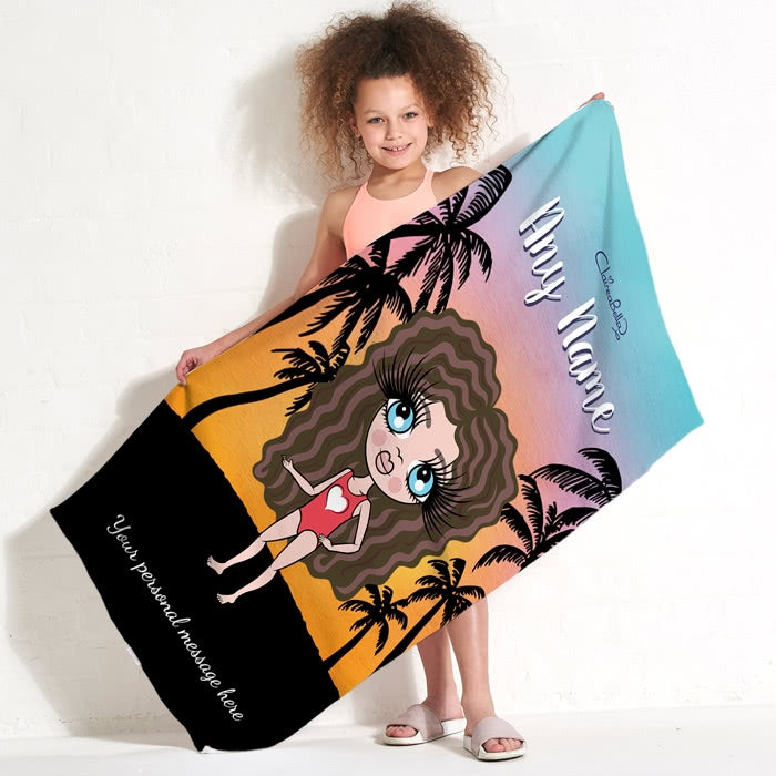 ClaireaBella Girls Tropical Sunset Beach Towel - Image 1