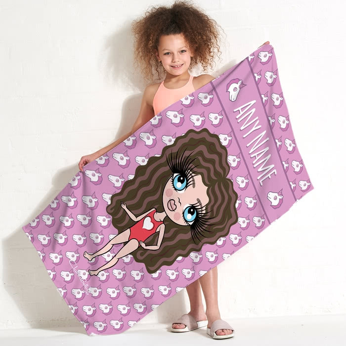 ClaireaBella Girls Unicorn Emoji Beach Towel - Image 1