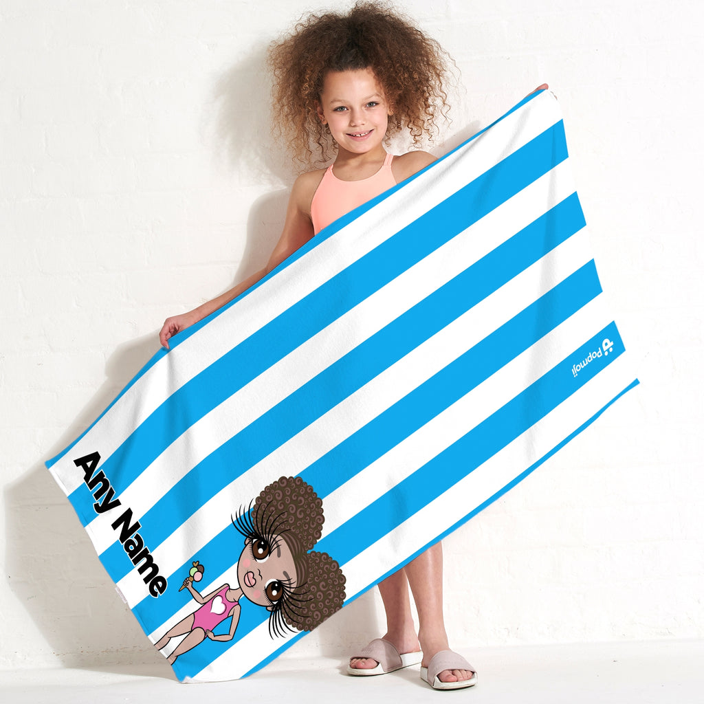 ClaireaBella Girls Personalized Blue Stripe Beach Towel - Image 3