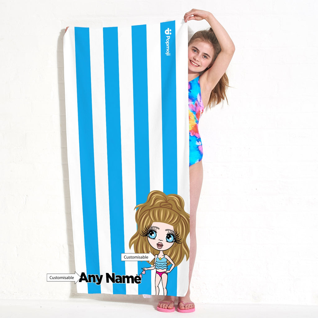 ClaireaBella Girls Personalized Blue Stripe Beach Towel - Image 4