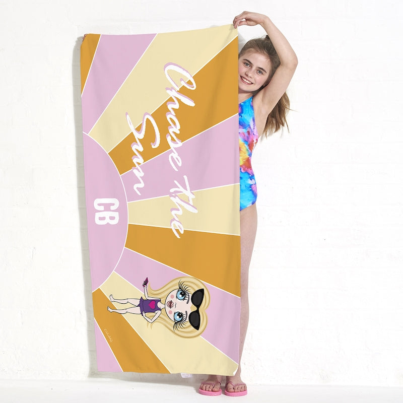 ClaireaBella Girls Personalized Chase The Sun Beach Towel - Image 4