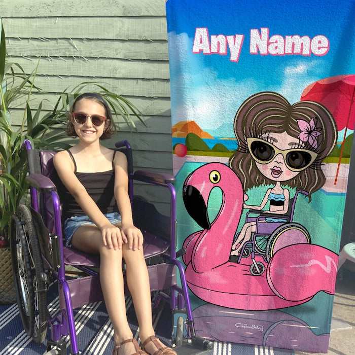 ClaireaBella Girls Flamingo Float Wheelchair Beach Towel - Image 3