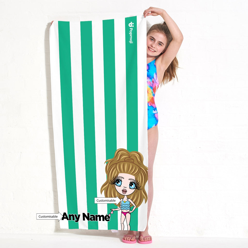 ClaireaBella Girls Personalized Green Stripe Beach Towel - Image 2