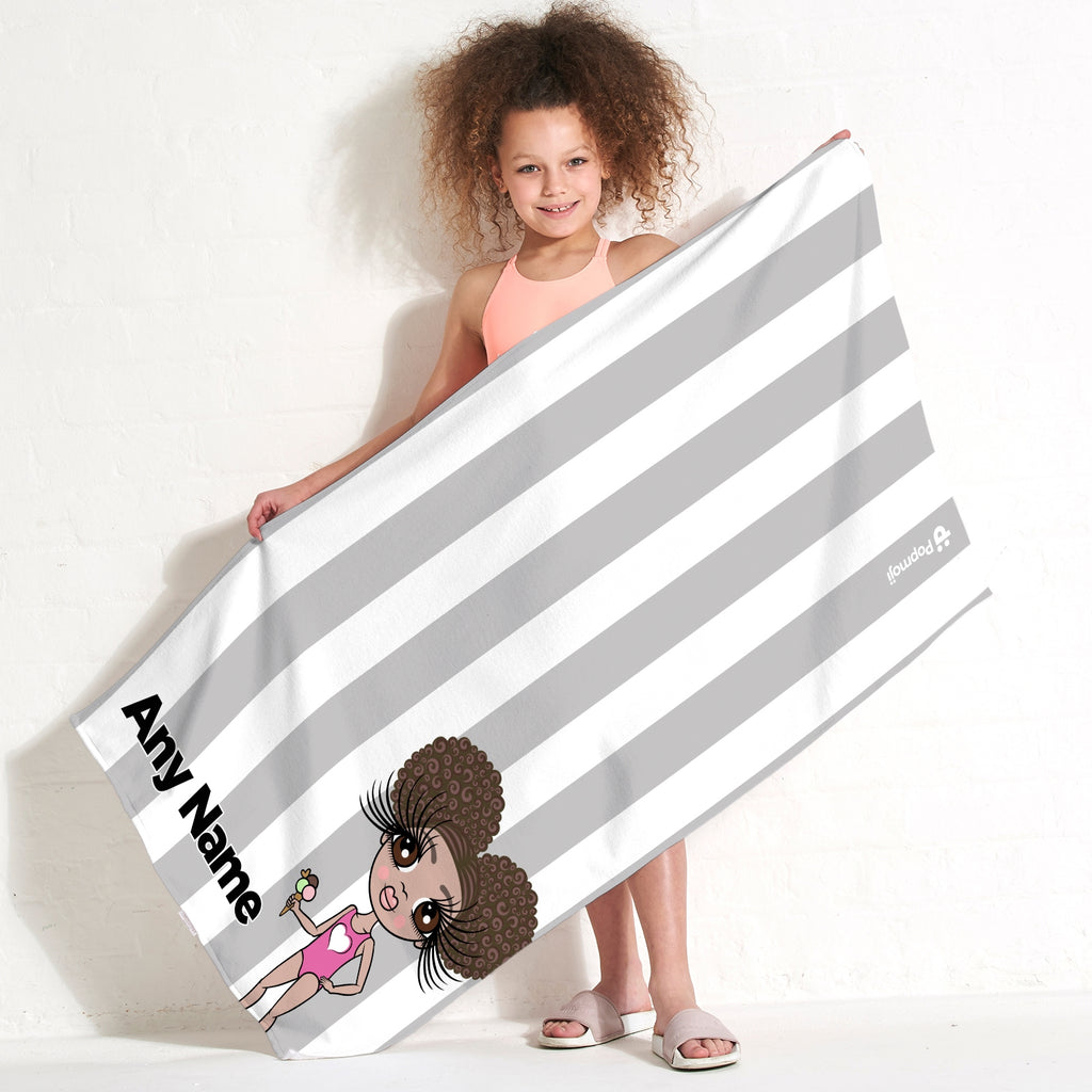 ClaireaBella Girls Personalized Grey Stripe Beach Towel - Image 4