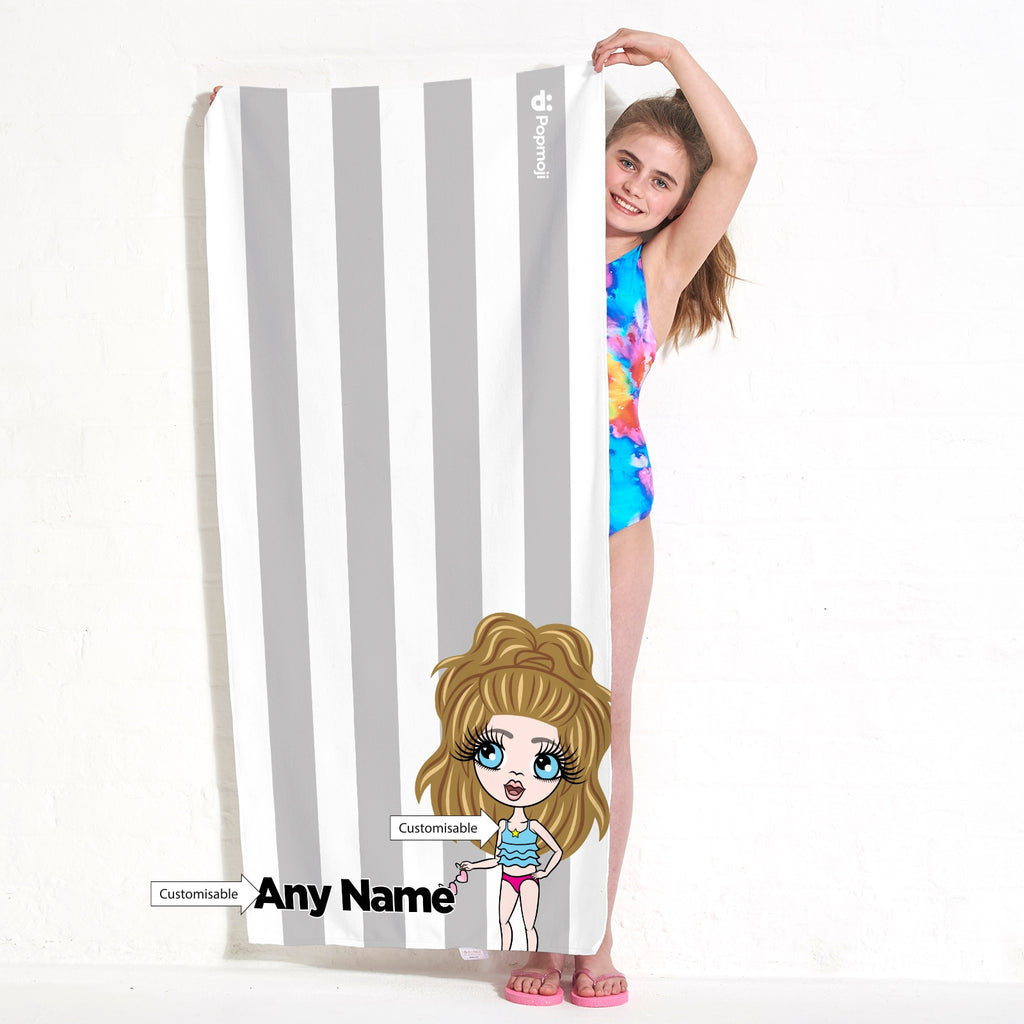 ClaireaBella Girls Personalized Grey Stripe Beach Towel - Image 3