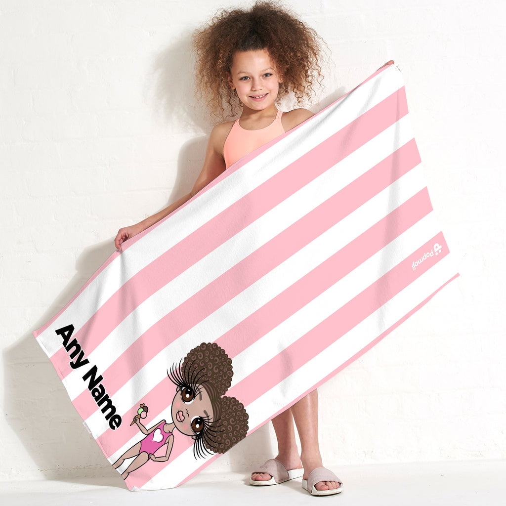 ClaireaBella Girls Personalized Light Pink Stripe Beach Towel - Image 1