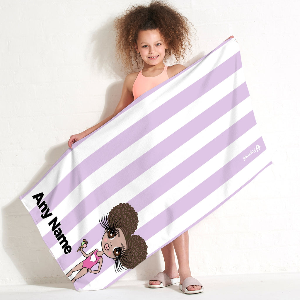 ClaireaBella Girls Personalized Lilac Stripe Beach Towel - Image 2