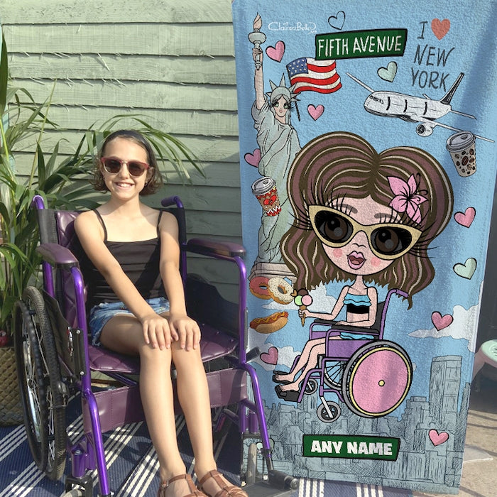 ClaireaBella Girls Love NY Wheelchair Beach Towel - Image 1