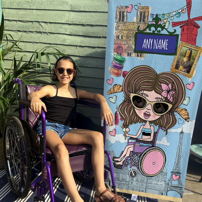 ClaireaBella Girls Love Paris Wheelchair Beach Towel - Image 1
