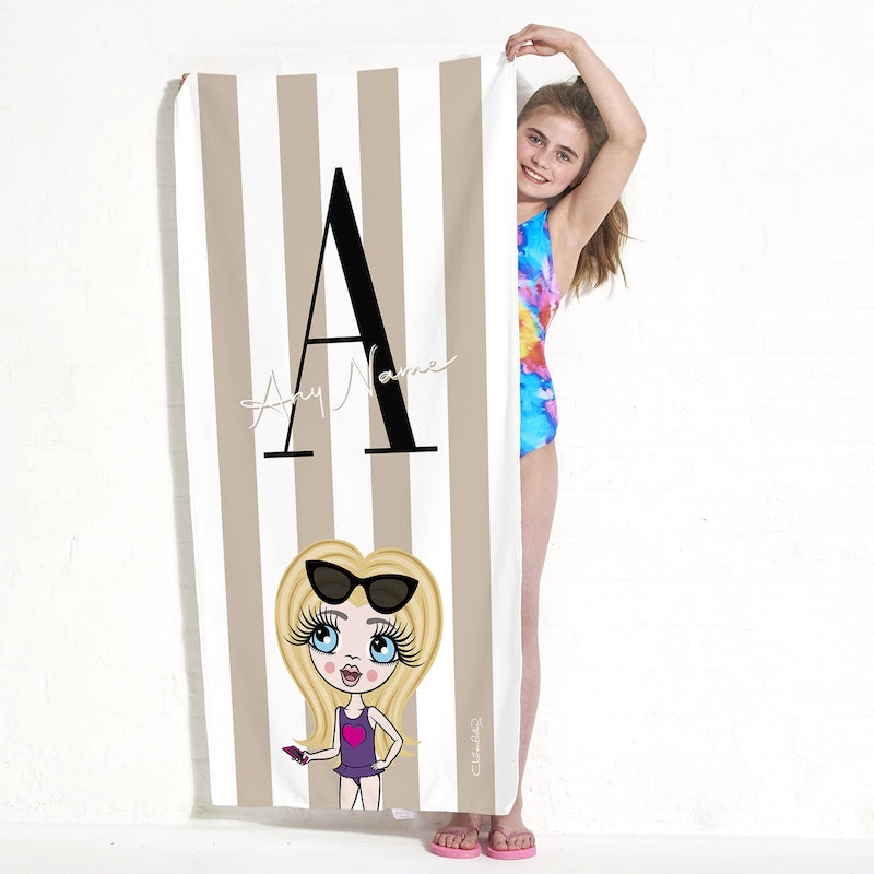 ClaireaBella Girls The LUX Collection Initial Stripe Beach Towel - Image 1