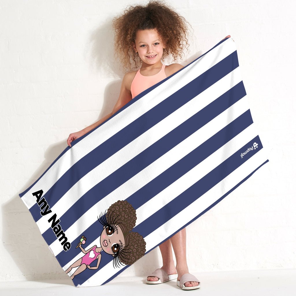 ClaireaBella Girls Personalized Navy Stripe Beach Towel - Image 1