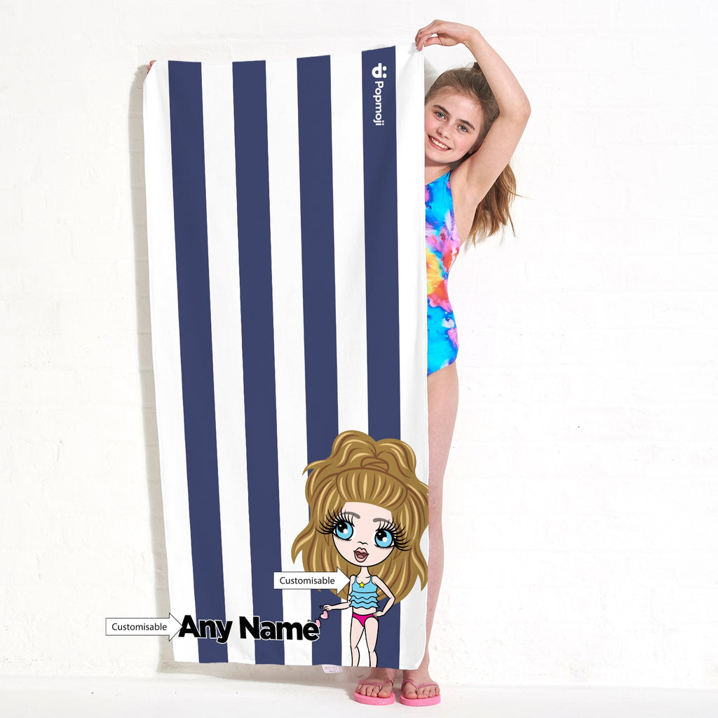 ClaireaBella Girls Personalized Navy Stripe Beach Towel - Image 4