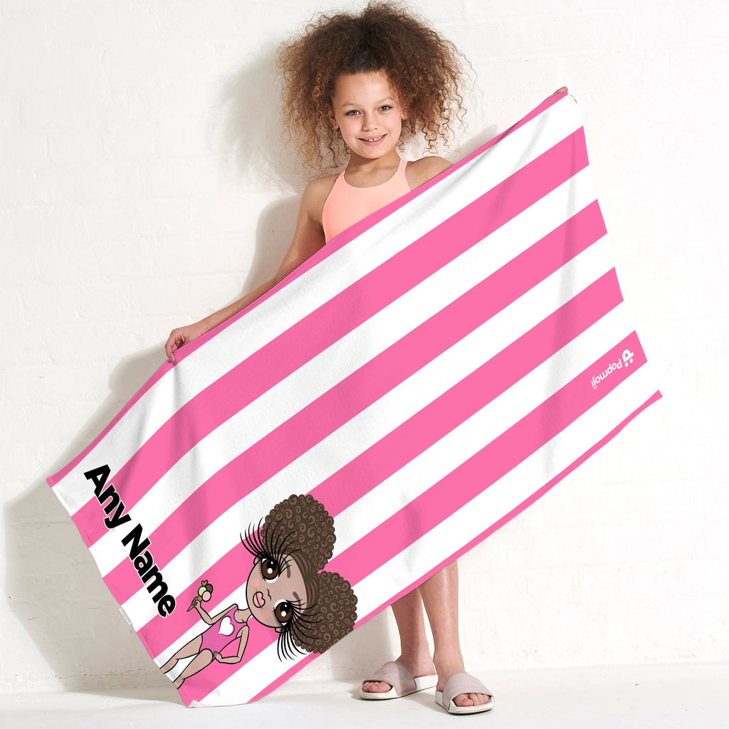 ClaireaBella Girls Personalized Pink Stripe Beach Towel - Image 1
