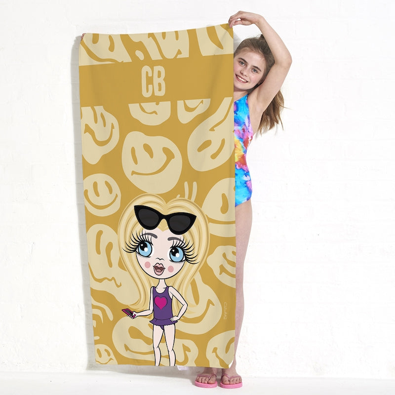 ClaireaBella Girls Personalized Repeat Smile Beach Towel - Image 1