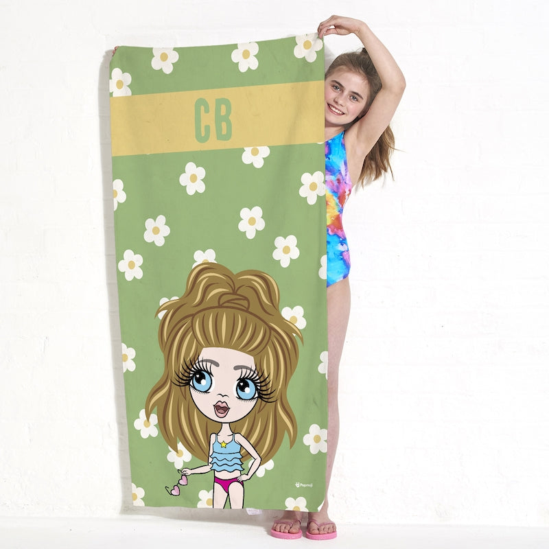 ClaireaBella Girls Personalized Retro Daisy Beach Towel - Image 1