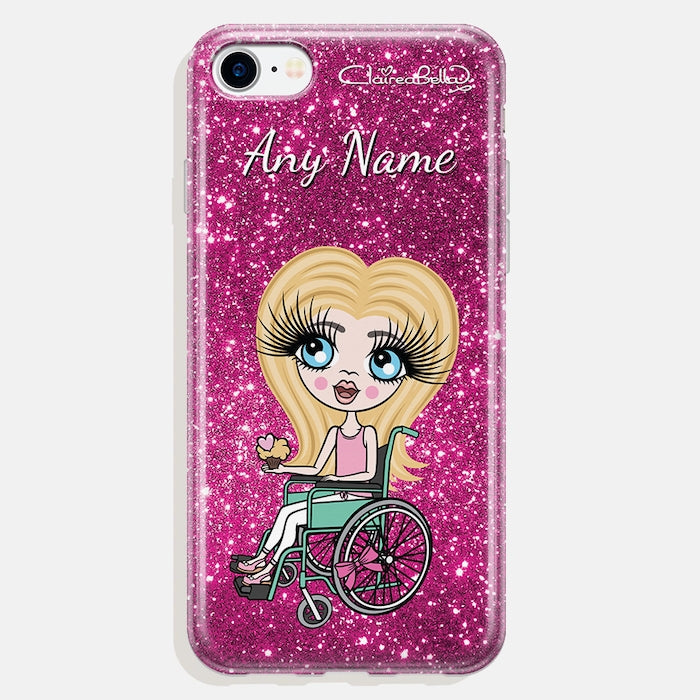 ClaireaBella Girls Wheelchair Personalized Glitter Effect Phone Case - Image 1