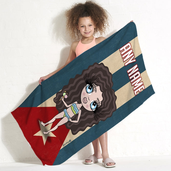 ClaireaBella Girls Love Cuba Flag Beach Towel - Image 1