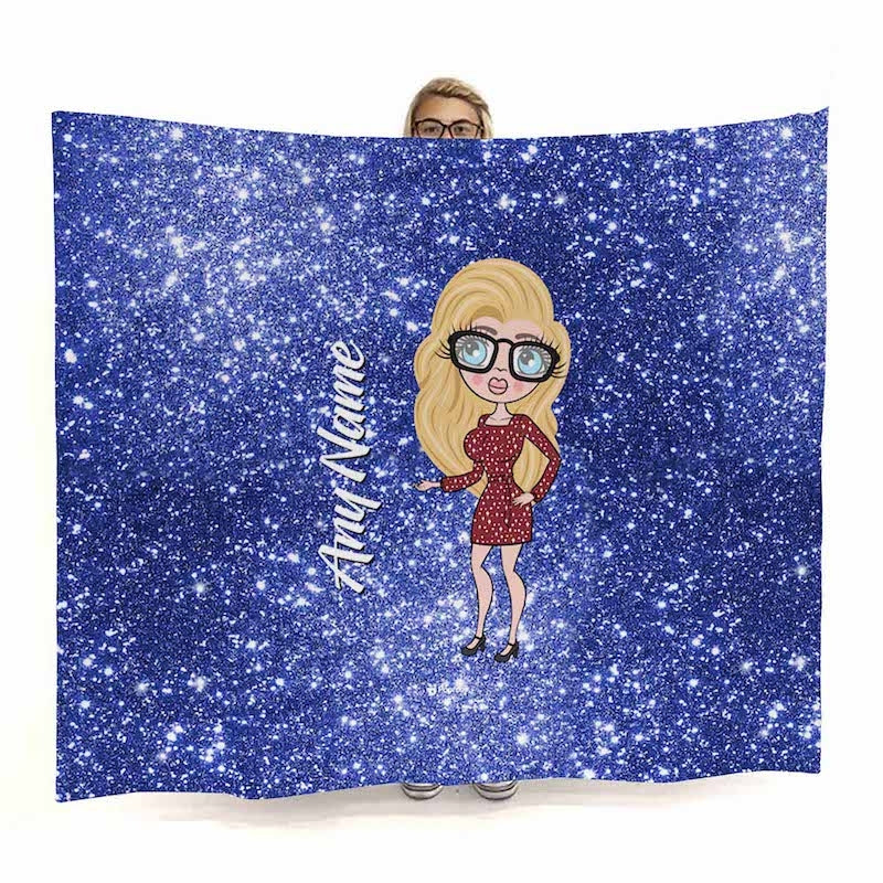 Womens Blue Glitter Effect Fleece Blanket - Image 1