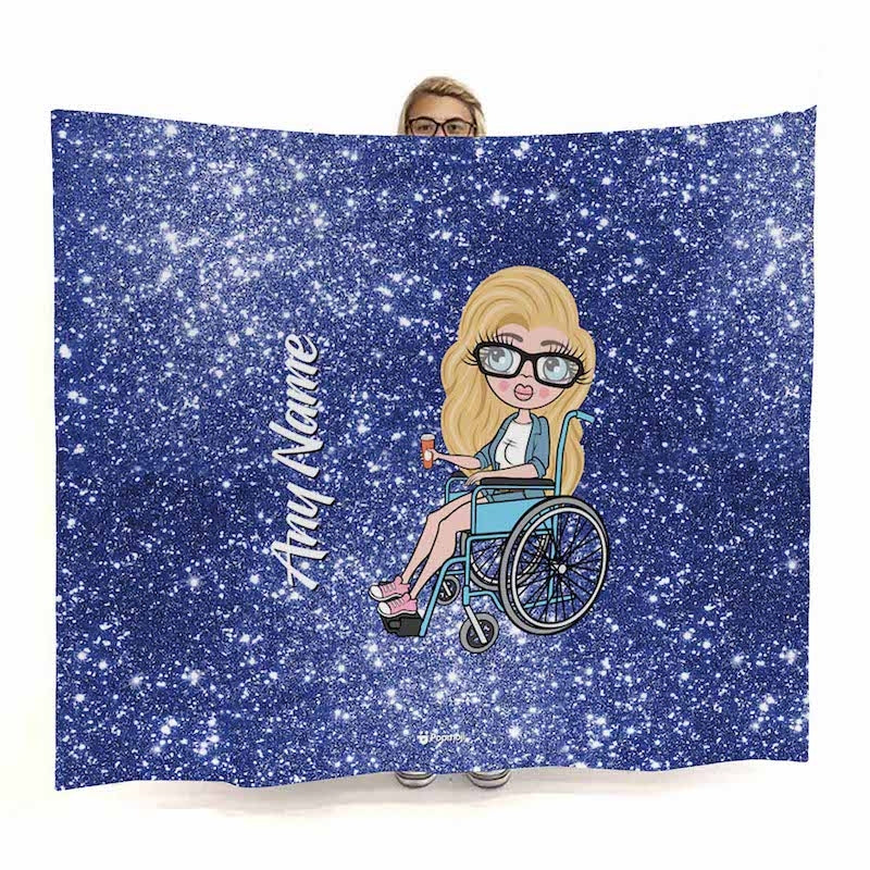 Womens Blue Glitter Effect Wheelchair Fleece Blanket - Image 1