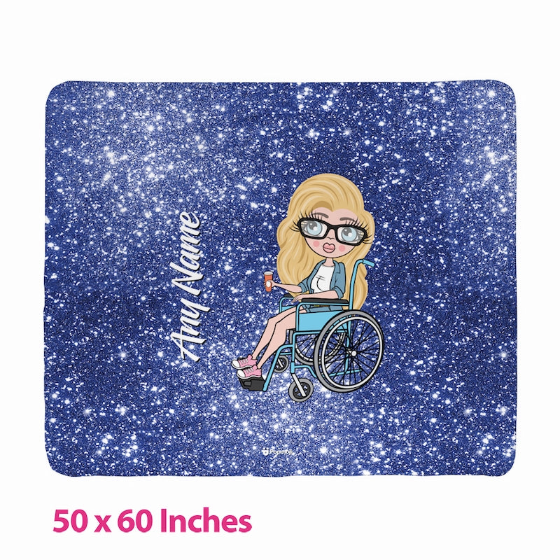 Womens Blue Glitter Effect Wheelchair Fleece Blanket - Image 3