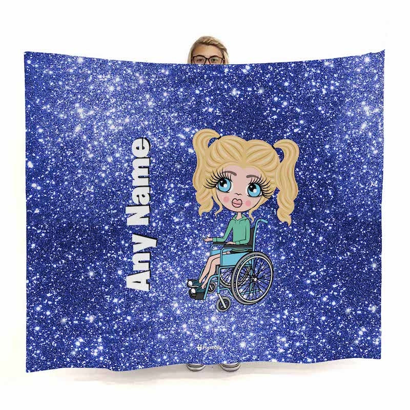 Girls Blue Glitter Effect Wheelchair Fleece Blanket - Image 1