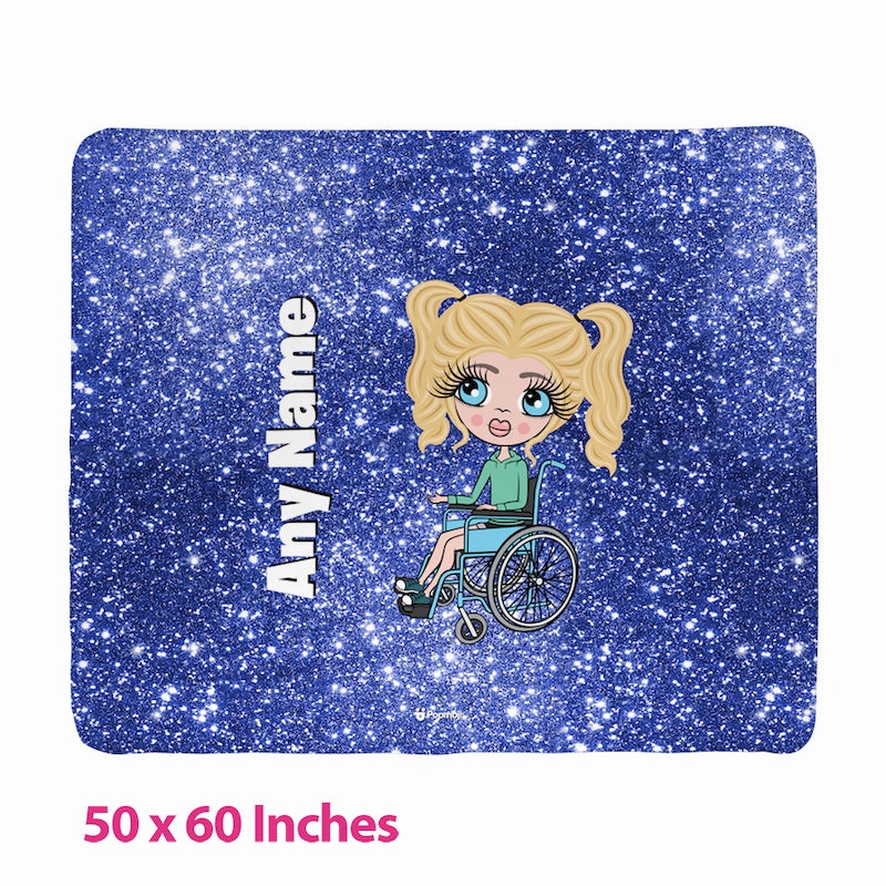 Girls Blue Glitter Effect Wheelchair Fleece Blanket - Image 3