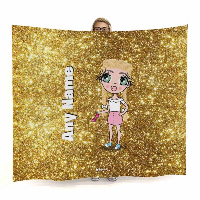 Girls Gold Glitter Effect Fleece Blanket - Image 1