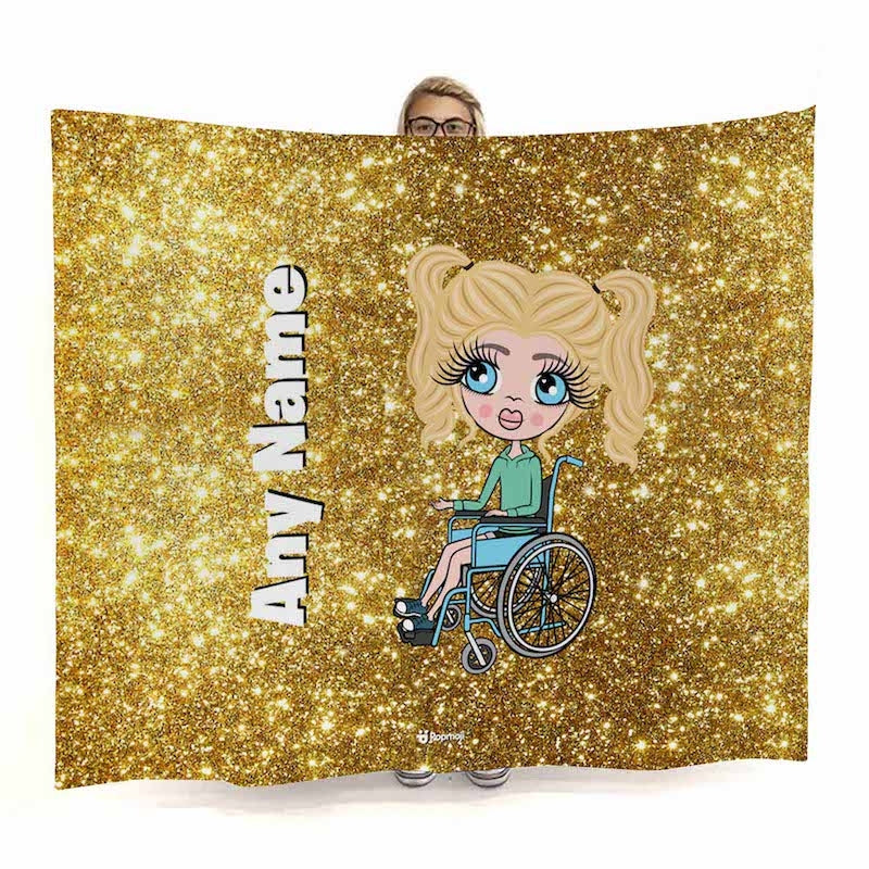 Girls Gold Glitter Effect Wheelchair Fleece Blanket - Image 1
