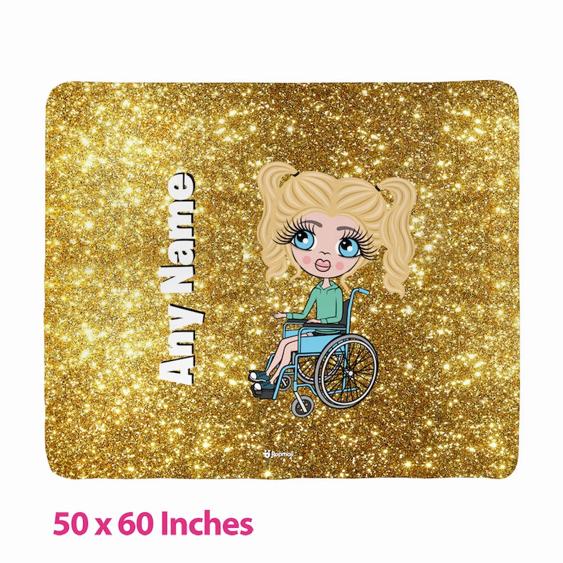 Girls Gold Glitter Effect Wheelchair Fleece Blanket - Image 3