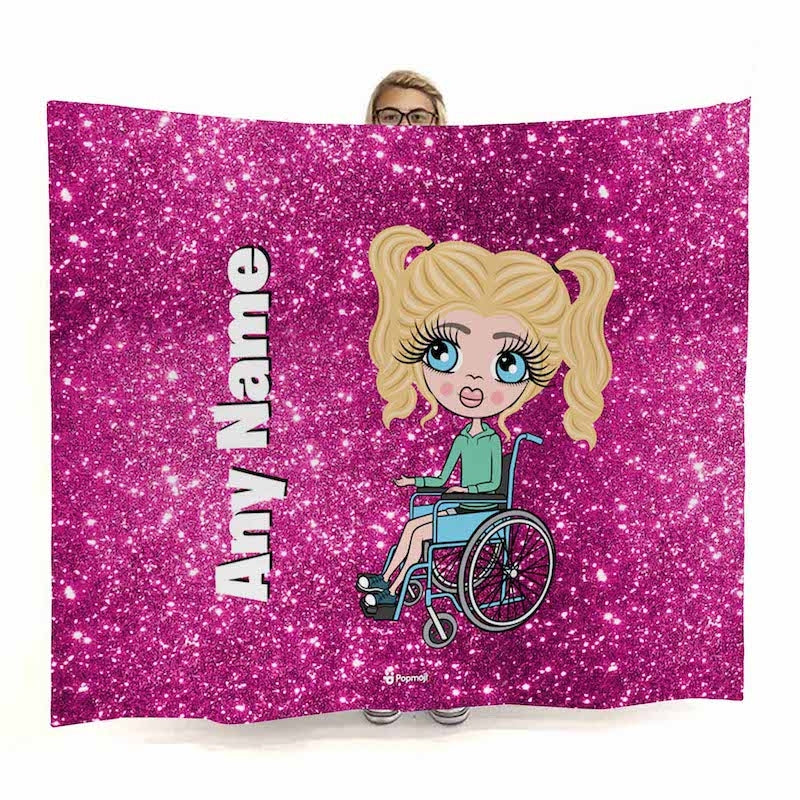 Girls Pink Glitter Effect Wheelchair Fleece Blanket - Image 1
