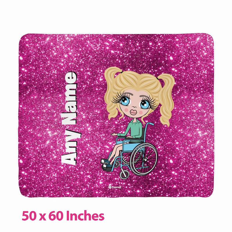 Girls Pink Glitter Effect Wheelchair Fleece Blanket - Image 3