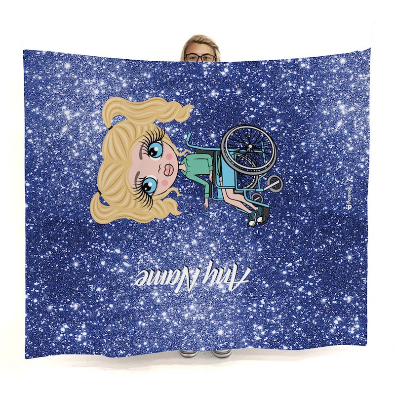 Girls Wheelchair Portrait Blue Glitter Effect Fleece Blanket - Image 3