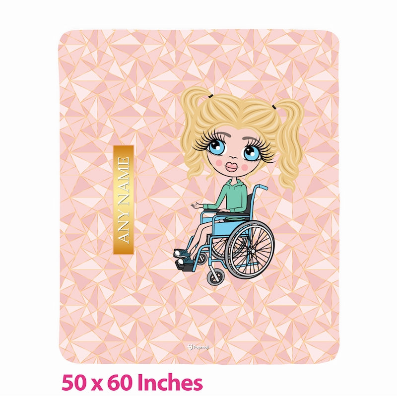 Girls Wheelchair Portrait Geo Print Fleece Blanket - Image 1