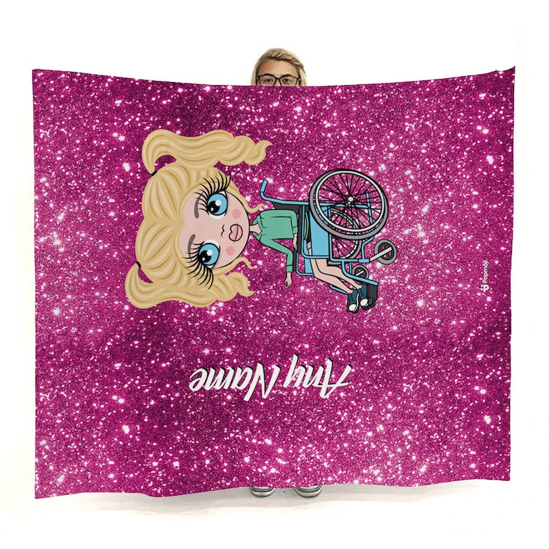 Girls Wheelchair Portrait Pink Glitter Effect Fleece Blanket - Image 3