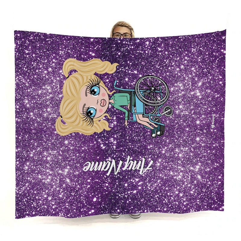 Girls Wheelchair Portrait Purple Glitter Effect Fleece Blanket - Image 3