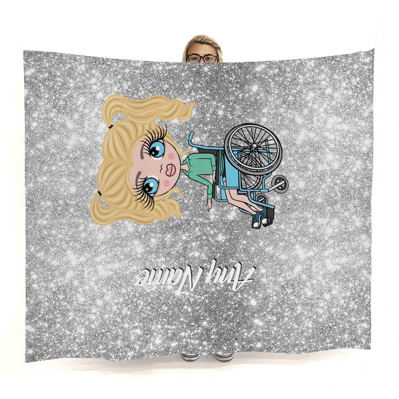 Girls Wheelchair Portrait Silver Glitter Effect Fleece Blanket - Image 3