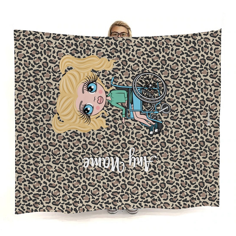 Girls Wheelchair Portrait Leopard Print Fleece Blanket - Image 3