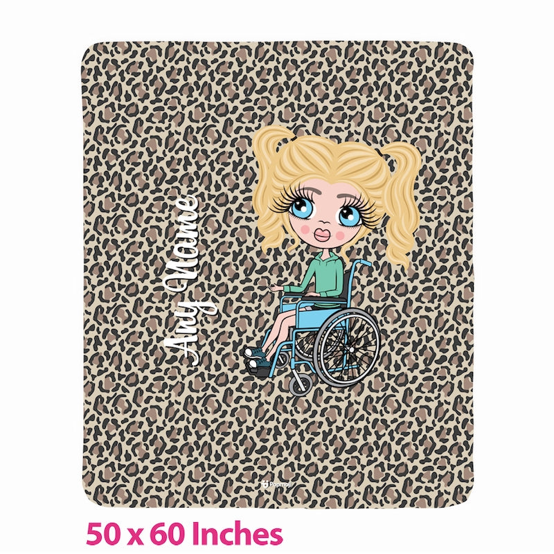 Girls Wheelchair Portrait Leopard Print Fleece Blanket - Image 1