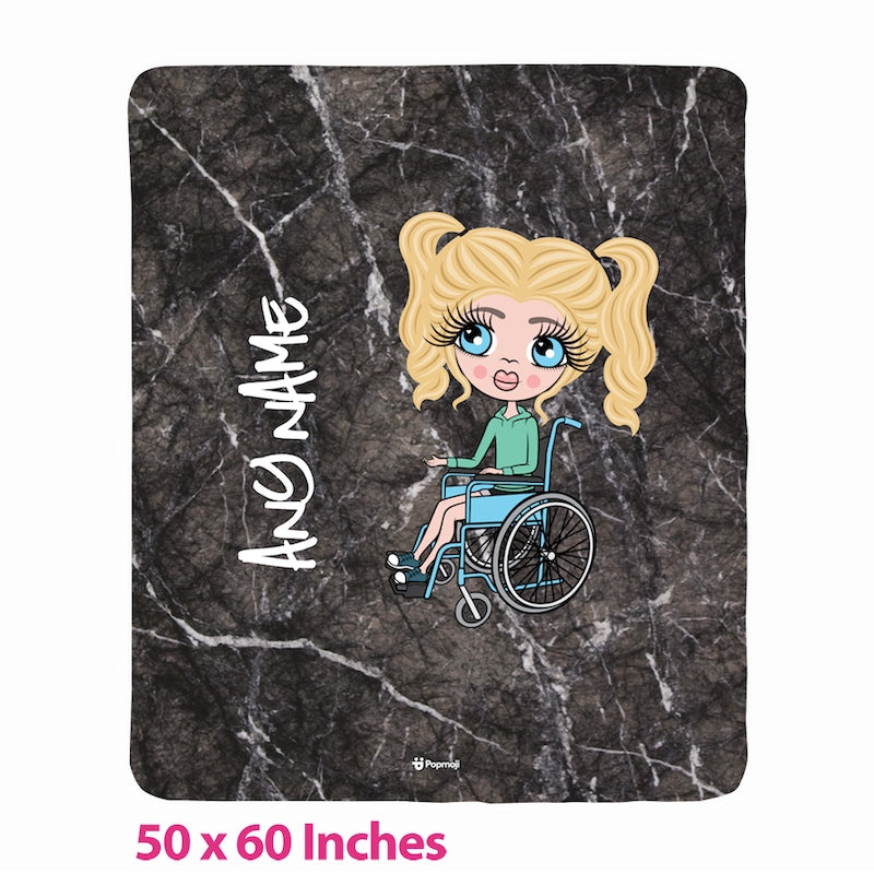 Girls Wheelchair Portrait Marble Fleece Blanket - Image 1