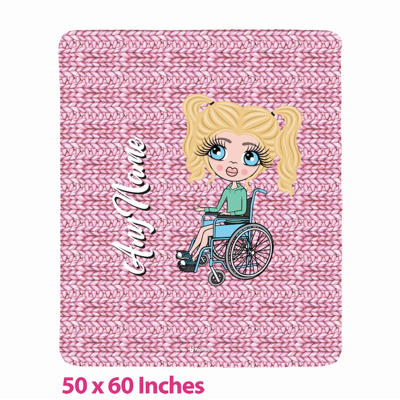 Girls Wheelchair Portrait Wool Effect Fleece Blanket - Image 1