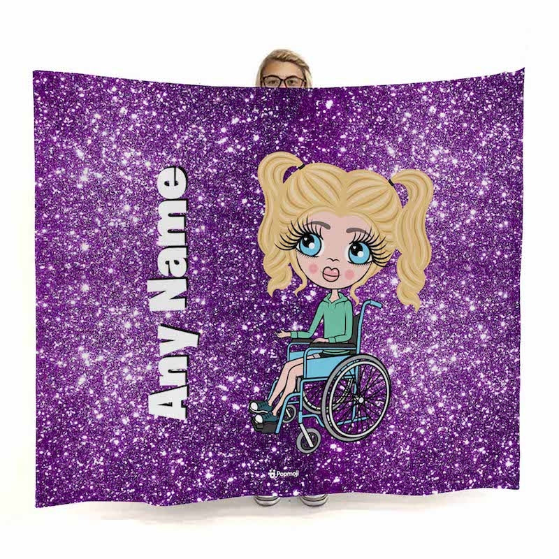 Girls Purple Glitter Effect Wheelchair Fleece Blanket - Image 1