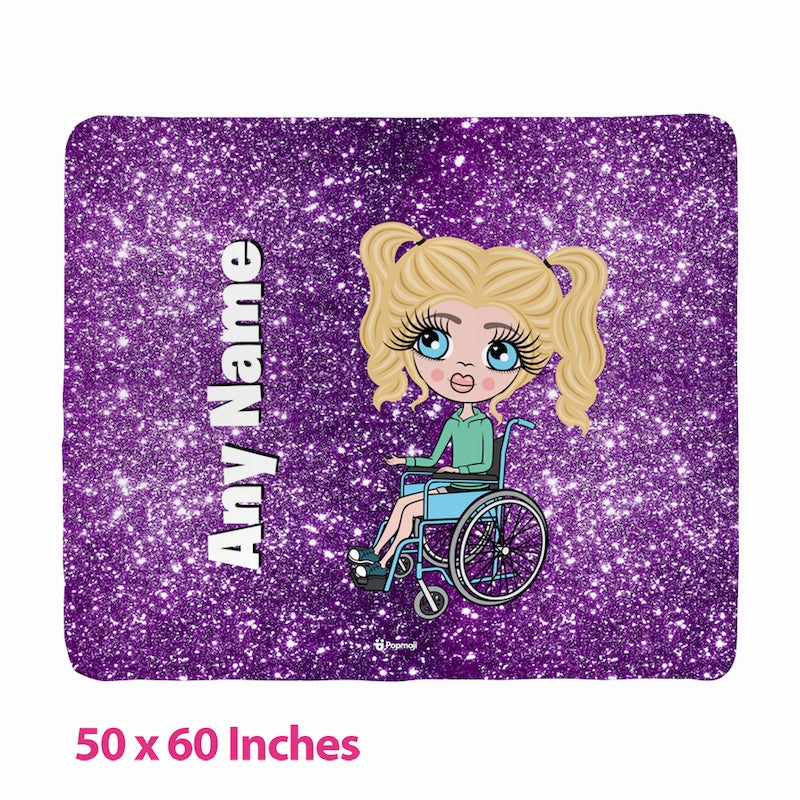 Girls Purple Glitter Effect Wheelchair Fleece Blanket - Image 2