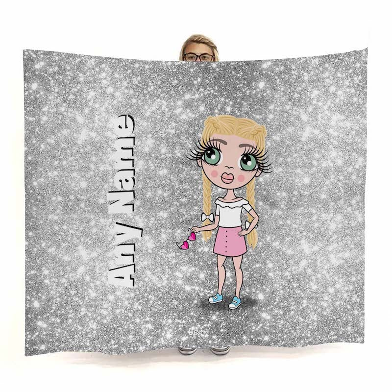 Girls Silver Glitter Effect Fleece Blanket - Image 1