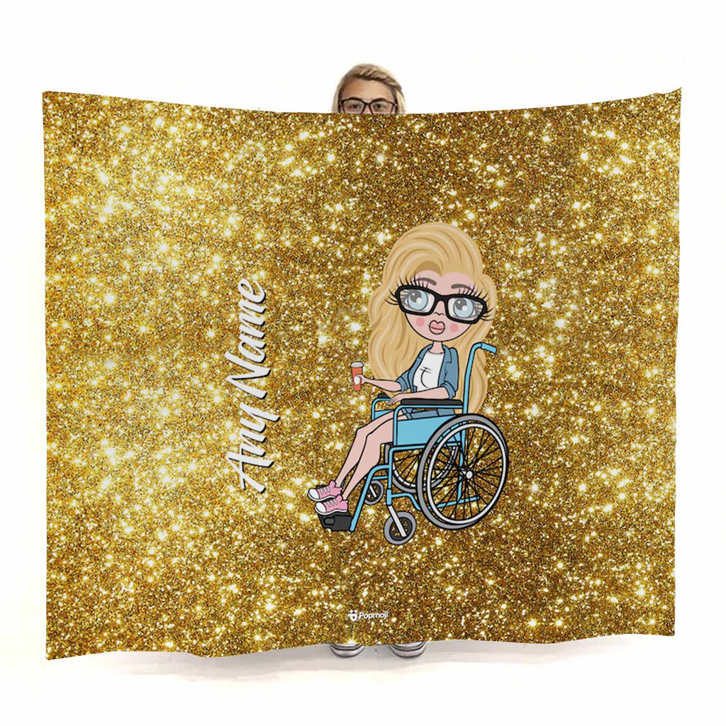 Womens Gold Glitter Effect Wheelchair Fleece Blanket - Image 1