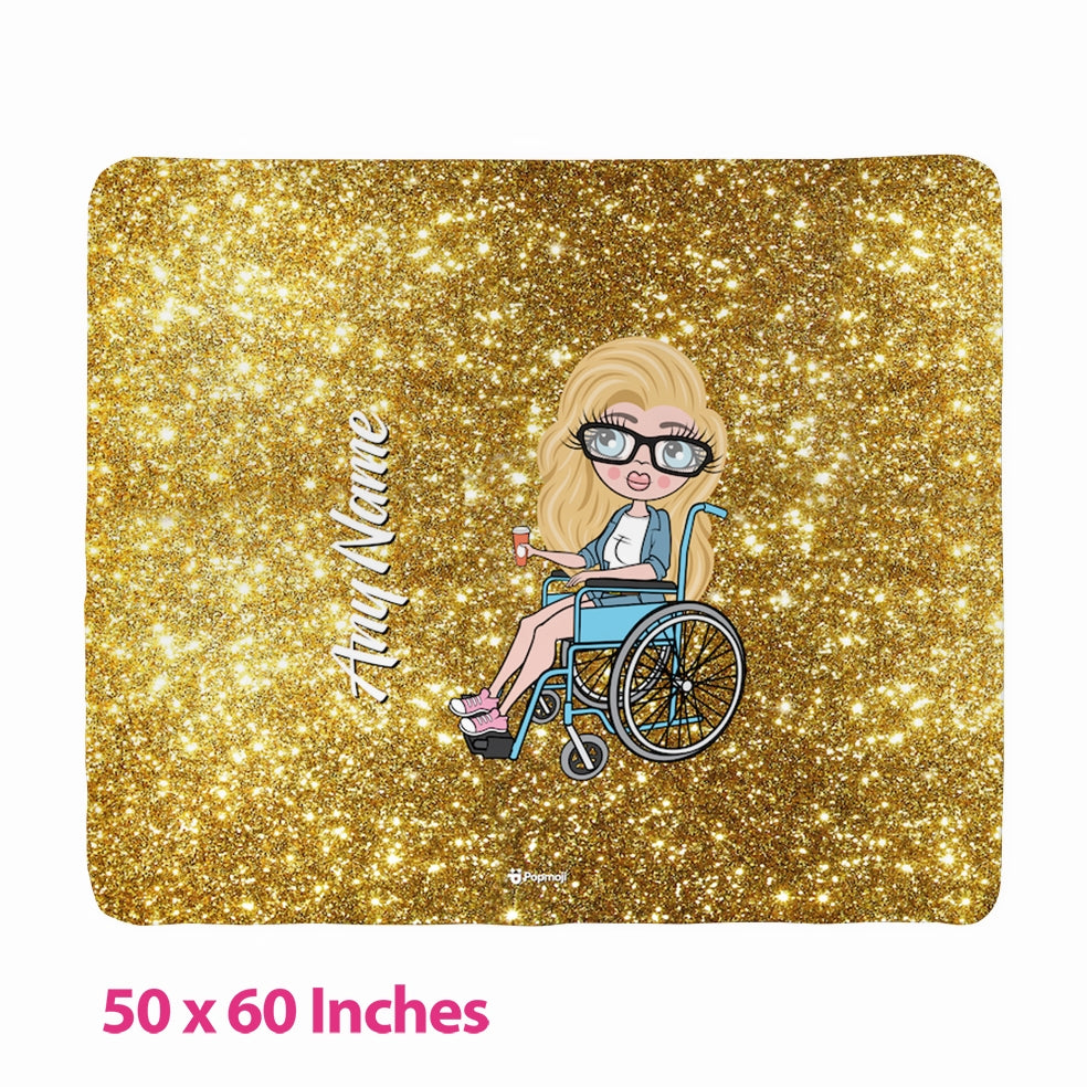Womens Gold Glitter Effect Wheelchair Fleece Blanket - Image 3
