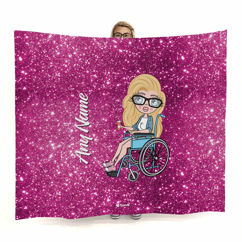 Womens Pink Glitter Effect Wheelchair Fleece Blanket - Image 1