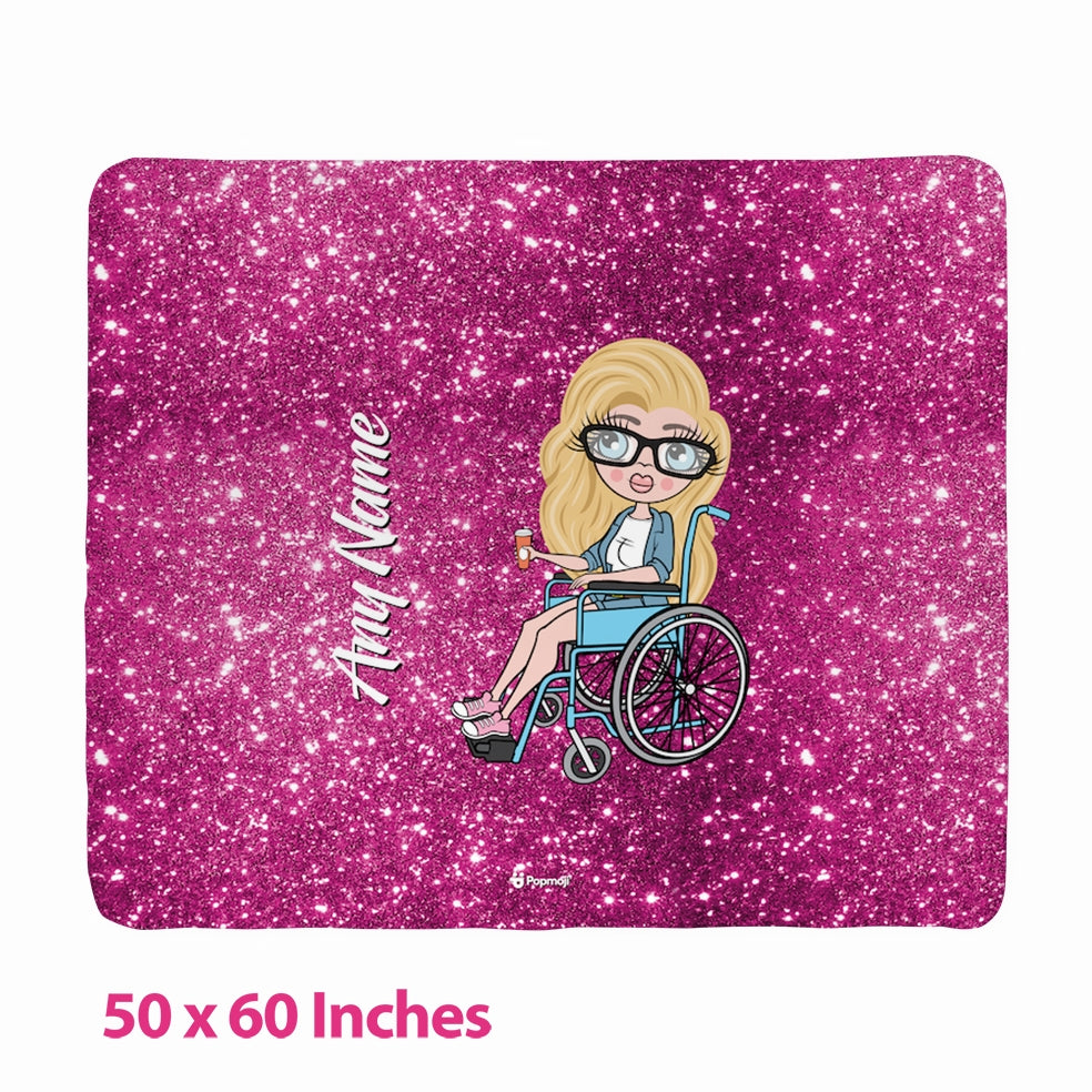 Womens Pink Glitter Effect Wheelchair Fleece Blanket - Image 3
