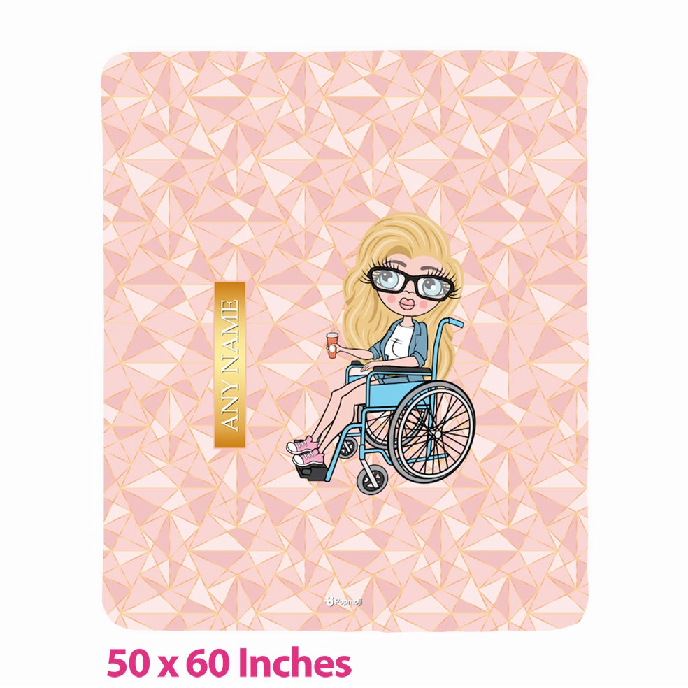 Womens Wheelchair Portrait Geo Print Fleece Blanket - Image 1