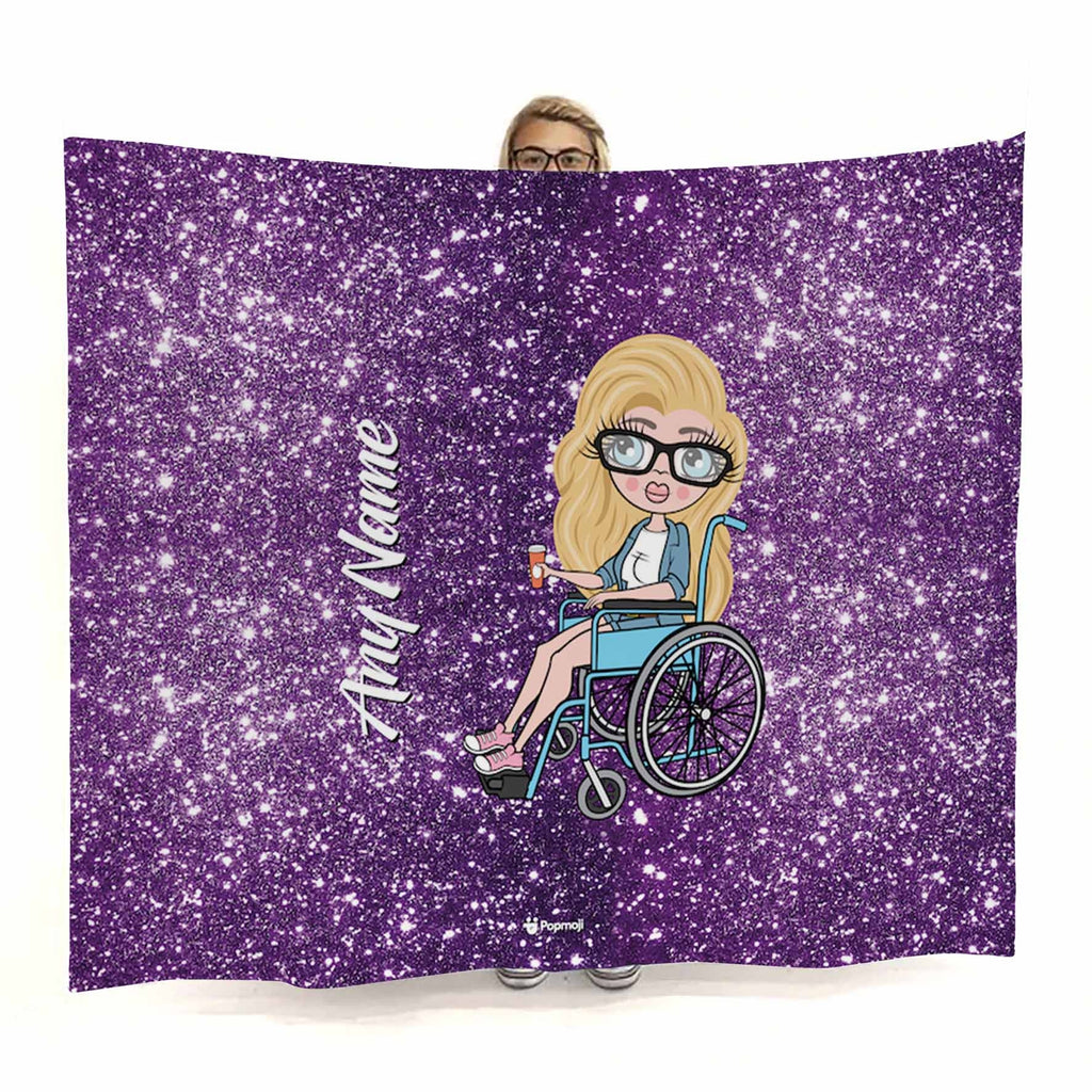 Womens Purple Glitter Effect Wheelchair Fleece Blanket - Image 1
