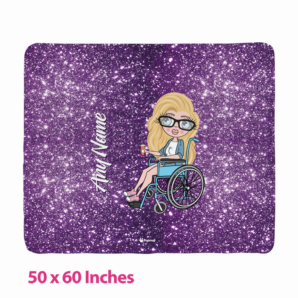 Womens Purple Glitter Effect Wheelchair Fleece Blanket - Image 3